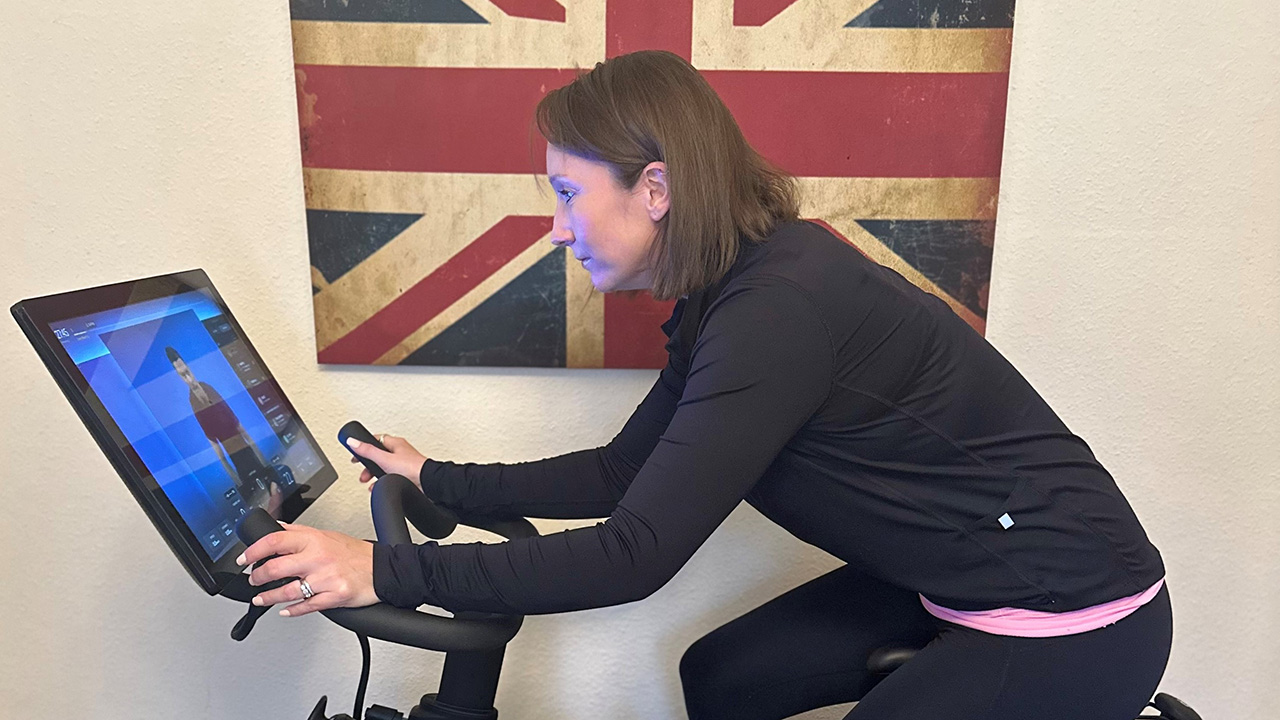 Ginny Nicholls in action on her Peloton bike