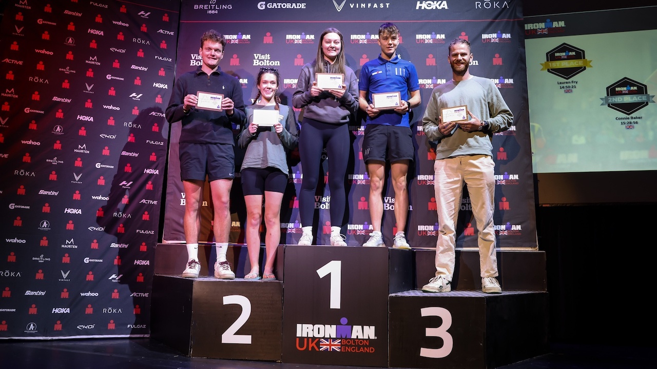 IRONMAN UK 2023 podium images - Huw Fairclough for IRONMAN