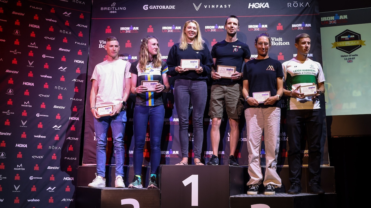 IRONMAN UK 2023 podium images - Huw Fairclough for IRONMAN