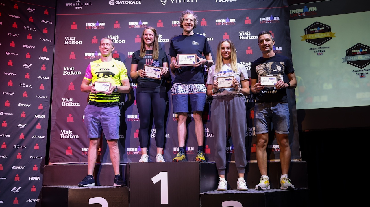 IRONMAN UK 2023 podium images - Huw Fairclough for IRONMAN