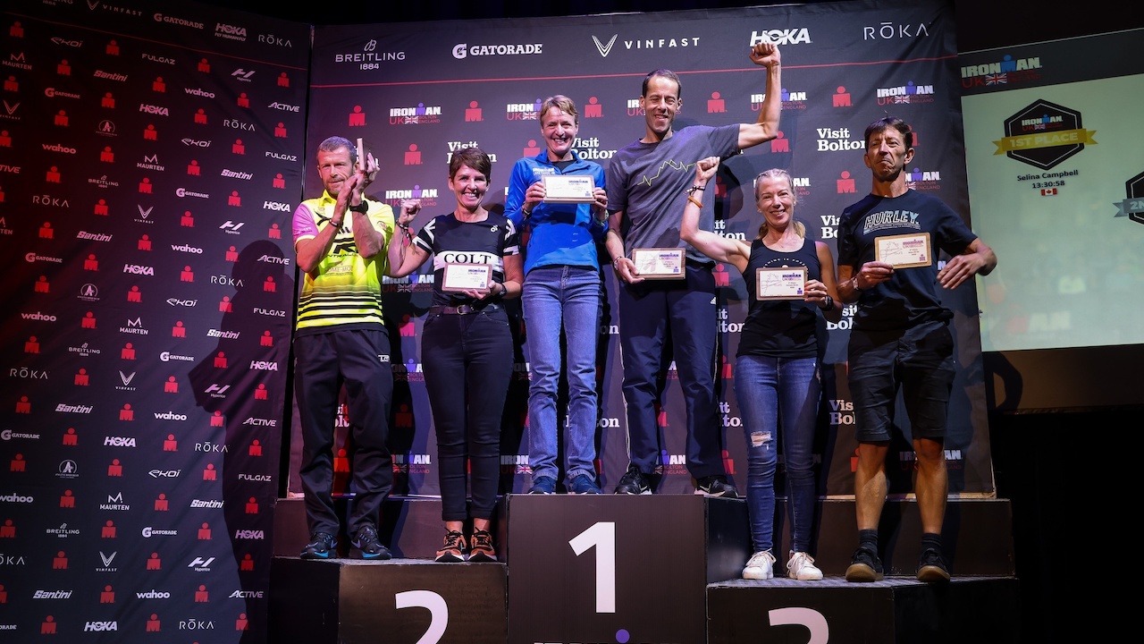 IRONMAN UK 2023 podium images - Huw Fairclough for IRONMAN