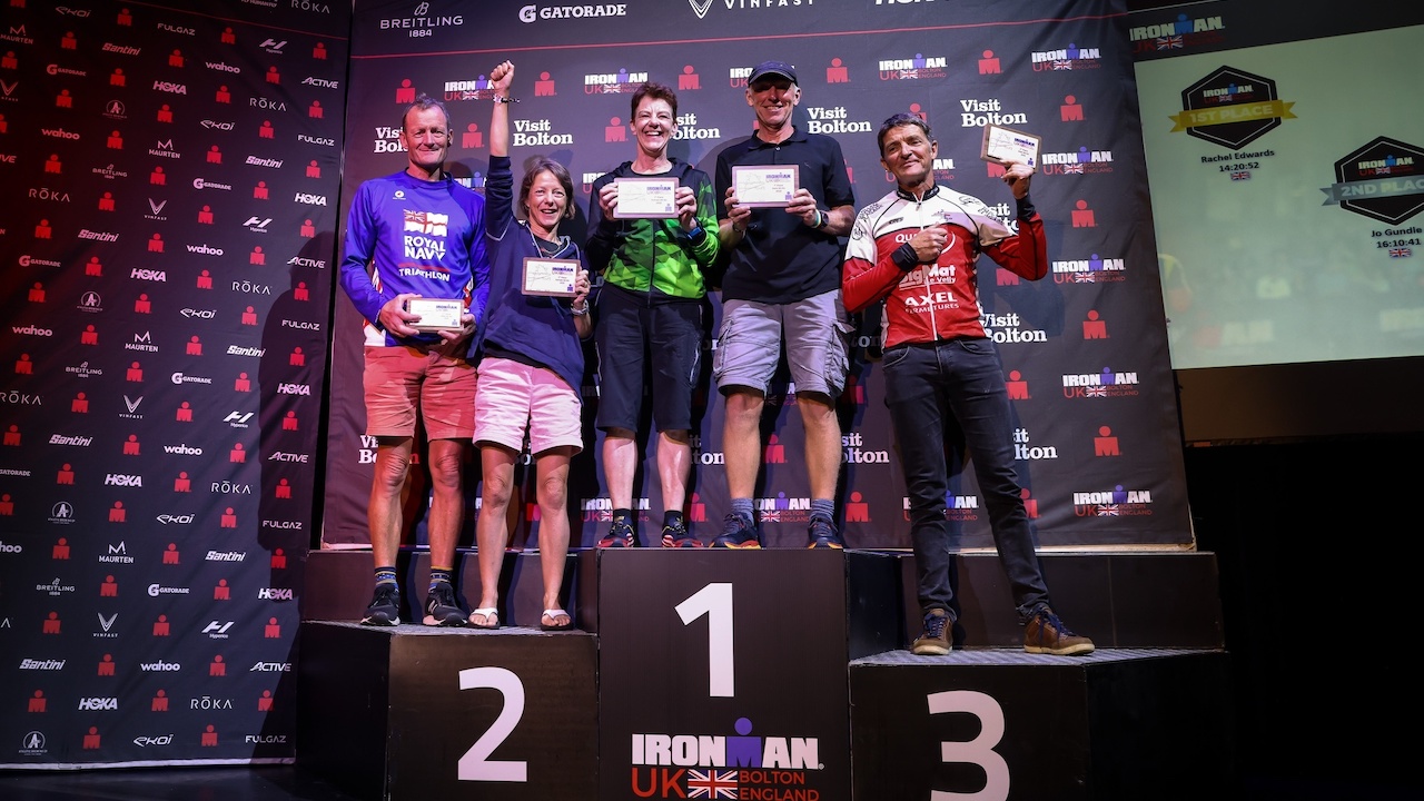 IRONMAN UK 2023 podium images - Huw Fairclough for IRONMAN