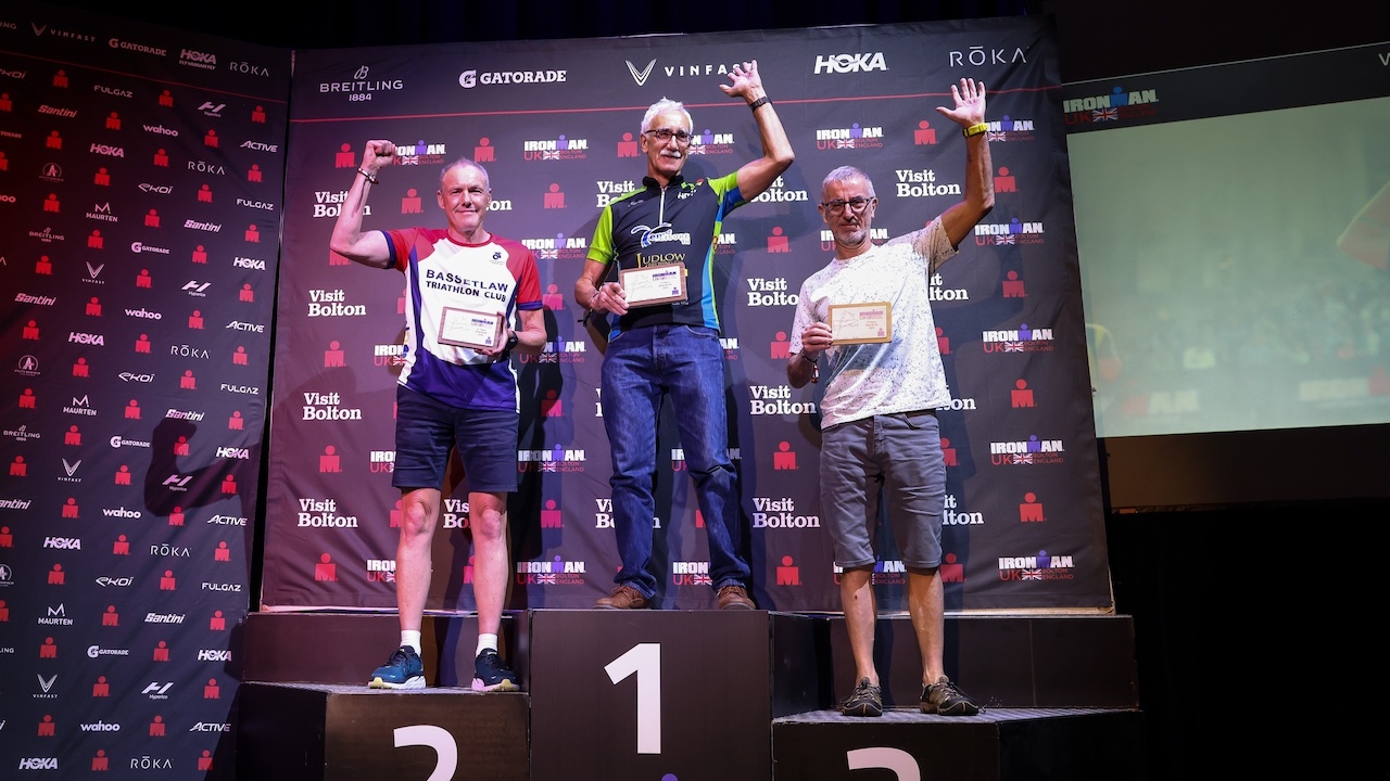 IRONMAN UK 2023 podium images - Huw Fairclough for IRONMAN