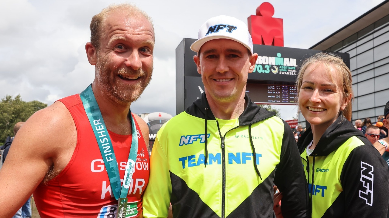 Keir Greenhalgh Nathan Ford and his wife partner Catrin at IRONMAN 70.3 Swansea 2023 photo credit: Huw Fairclough for IRONMAN