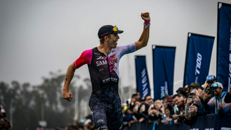 Sam Long celebrates at the San Francisco T100.