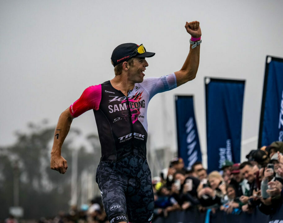 Sam Long celebrates at the San Francisco T100.