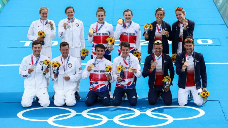 Tokyo 2020 Mixed Team Relay Triathlon podium winners