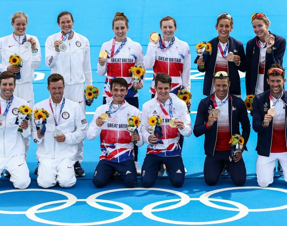 Tokyo 2020 Mixed Team Relay Triathlon podium winners