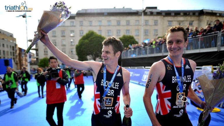 World Triathlon Leeds 2017 - Alistair Brownlee, Jonathan Brownlee celebrating