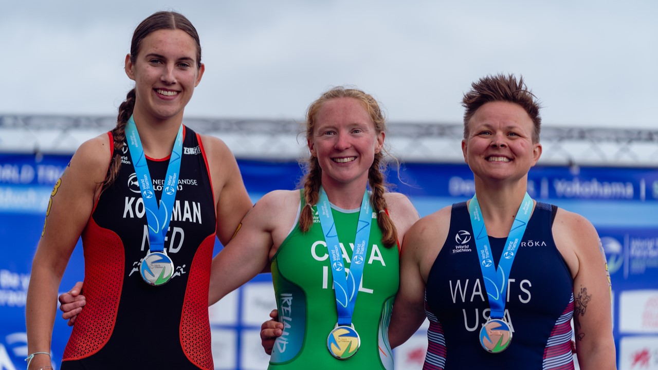 Women PTS3 podium World Triathlon Para Series Swansea 2024 / WTPS Swansea